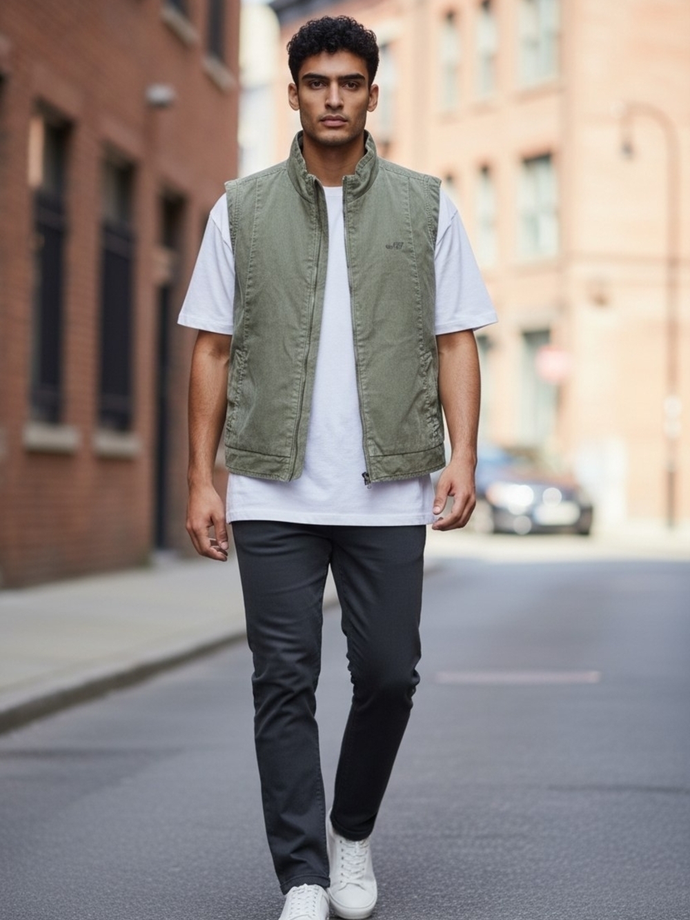 Vintage Numero Uno Men's Olive Zip Front Utility Vest